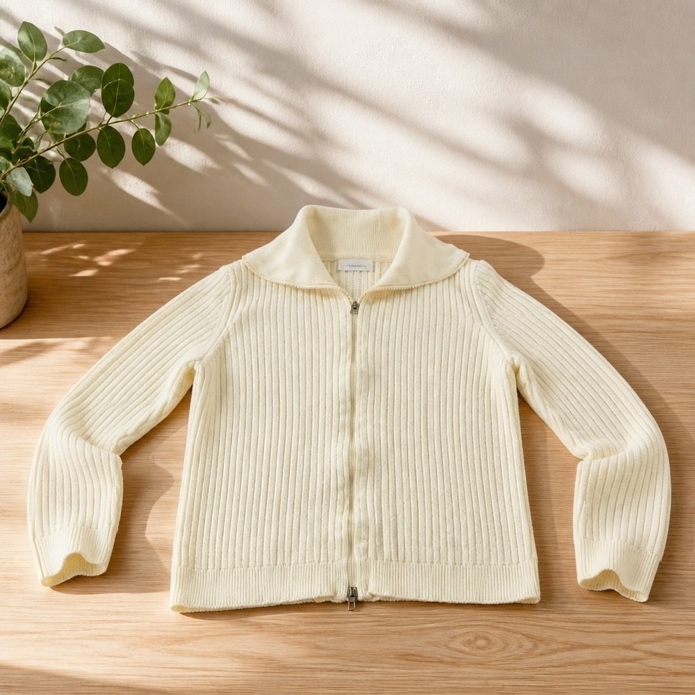 Liz Claiborne Petite Full Zip Sweater Petite Medium Ivory - Picture 11 of 11